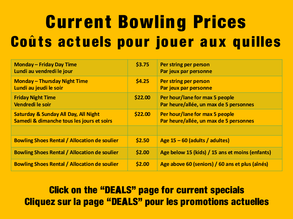 cost of bowling at main event